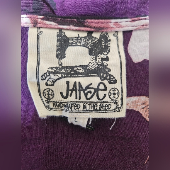 Jaase Floral Wide Leg Jumpsuit Size L Plum Purple Boho Smocked Waist Rayon - Picture 6 of 11